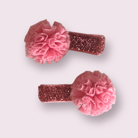 Mini Tulle Pom Pom Dog Hair Barrettes (Color: Pink)