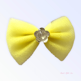 Tulle & Crystal Flower Barette (Color: Yellow)