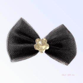 Tulle & Crystal Flower Barette (Color: Black)
