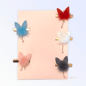 Fuzzy Bunny Pom Pom Hair Barrette (Color: White)